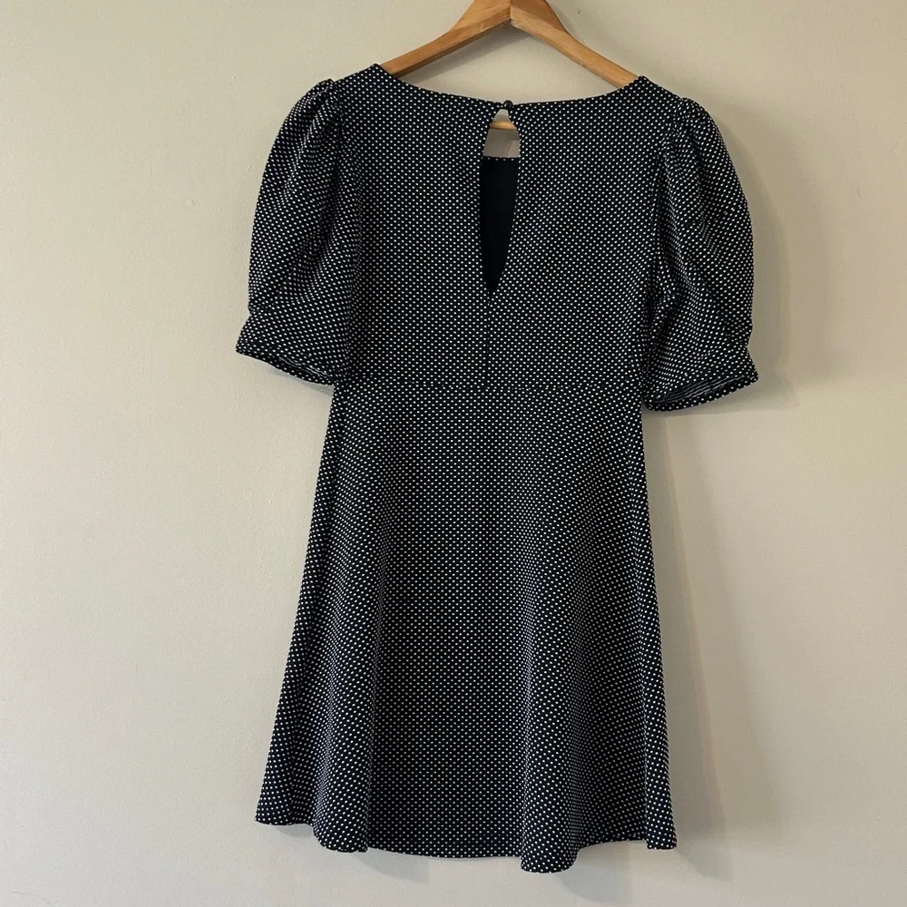 Free People Penelope Black & White Polks Dot Dress Puff Sleeve Keyhole Back XS